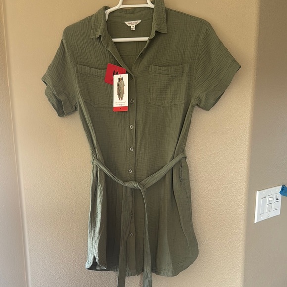 Weatherproof Dresses & Skirts - Maternity Weatherproof Olive Green Button-Up Shirt Dress